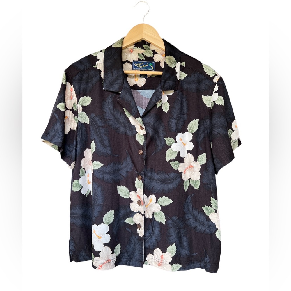 Island Traders Hawaiian tropical short sleeve white hibiscus print shirt sz XXL